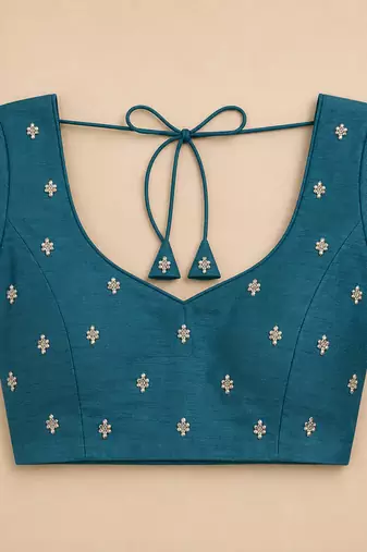 teal green shimmer chiffon plain embroidred border saree