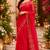 red chanderi cotton butti printed pre-stitched saree