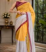 mustard yellow chanderi cotton plain printed ready to wear saree
