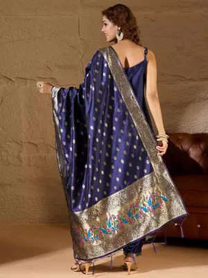 Floral printed silk blend round neck kurta trouser & dupatta set 2