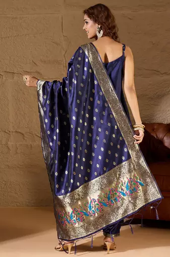 Floral printed silk blend round neck kurta trouser & dupatta set