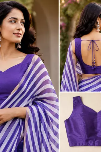 grape purple & white chanderi cotton leheriya printed pre-stitched saree