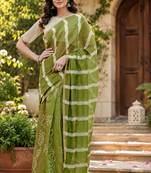 mehendi green chanderi cotton shibori striped printed ready to wear saree