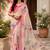cream & pink chanderi cotton floral printed ready made saree