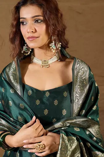 Floral printed silk blend round neck kurta trouser & dupatta set