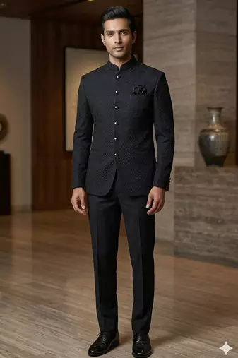 Black color weaving jodhpuri for men | premium designer bandhgala ethnic wear