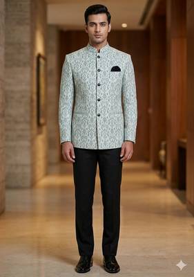 Grayish sea color batik weaving jodhpuri for men | premium designer bandhgala ethnic wear 1