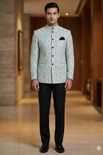 Grayish sea color batik weaving jodhpuri for men | premium designer bandhgala ethnic wear