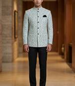 Grayish sea color batik weaving jodhpuri for men | premium designer bandhgala ethnic wear