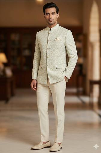 Pastel pista color jodhpuri for men | premium designer bandhgala ethnic wear