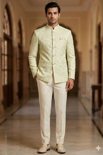 Pastel pista floral jodhpuri for men | premium designer bandhgala ethnic wear