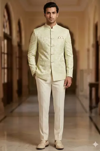 Pastel pista floral jodhpuri for men | premium designer bandhgala ethnic wear