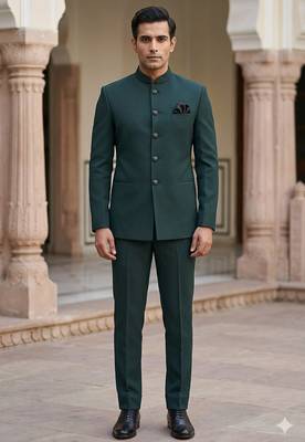 Bottle green color  plain knitted jodhpuri for men | premium designer bandhgala ethnic wear 1