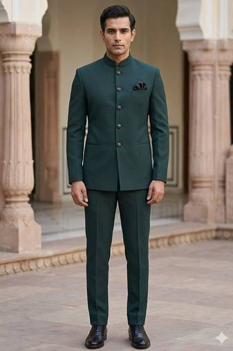 Bottle green color  plain knitted jodhpuri for men | premium designer bandhgala ethnic wear