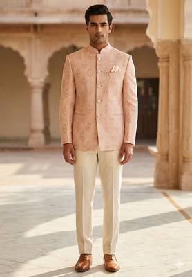 Peach color premium jodhpuri for men | premium designer bandhgala ethnic wear 1