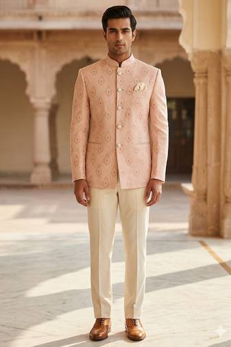 Peach color premium jodhpuri for men | premium designer bandhgala ethnic wear