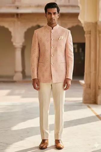 Peach color premium jodhpuri for men | premium designer bandhgala ethnic wear