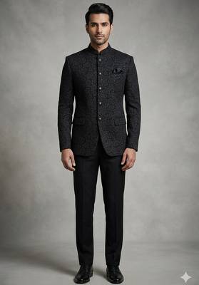 Black color imported flower jodhpuri for men | premium designer bandhgala ethnic wear 1