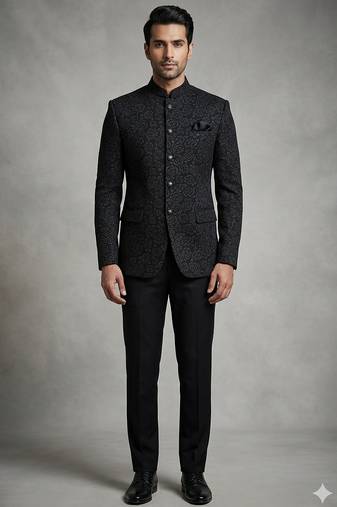 Black color imported flower jodhpuri for men | premium designer bandhgala ethnic wear