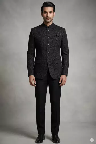 Black color imported flower jodhpuri for men | premium designer bandhgala ethnic wear
