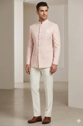 Light pink jodhpuri for men | premium designer bandhgala ethnic wear