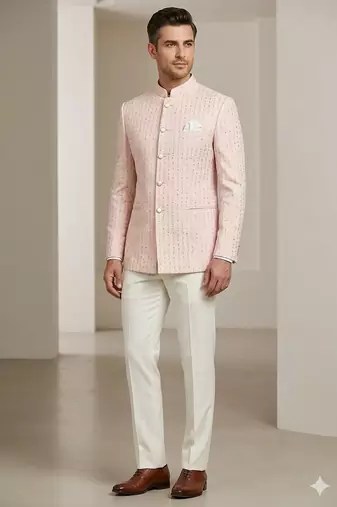 Light pink jodhpuri for men | premium designer bandhgala ethnic wear