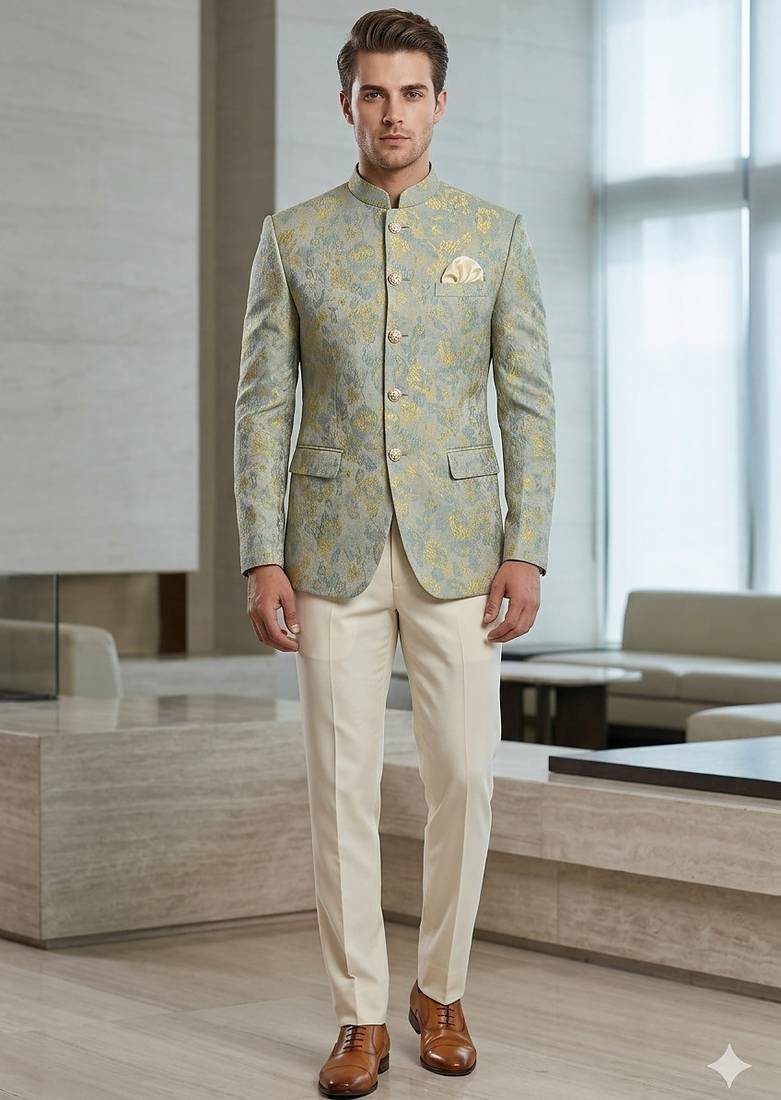 Sea green multicolor jodhpuri for men | premium designer bandhgala ethnic wear