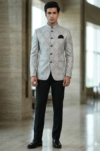 Grey color smart jodhpuri for men | premium designer bandhgala ethnic wear