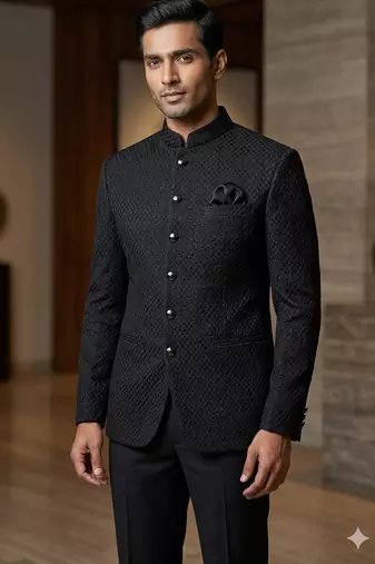 Black color weaving jodhpuri for men | premium designer bandhgala ethnic wear