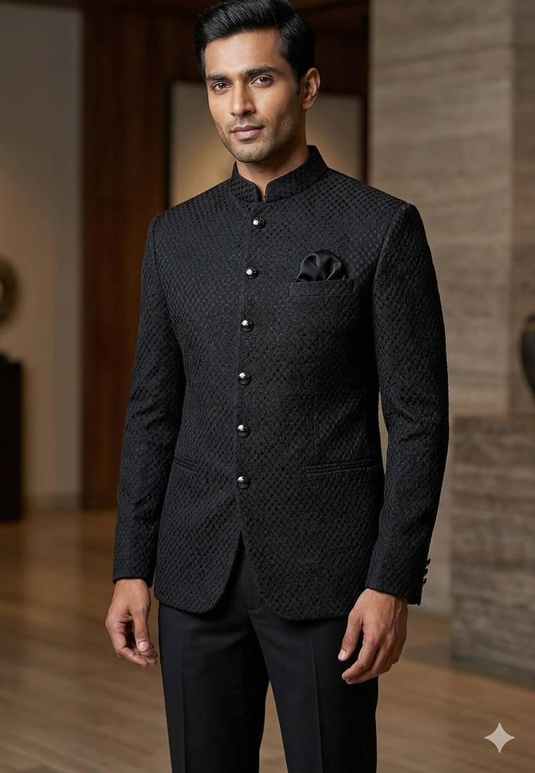 Black color weaving jodhpuri for men | premium designer bandhgala ethnic wear