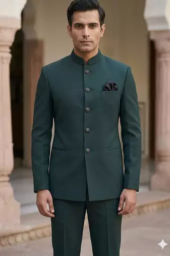 Bottle green color  plain knitted jodhpuri for men | premium designer bandhgala ethnic wear