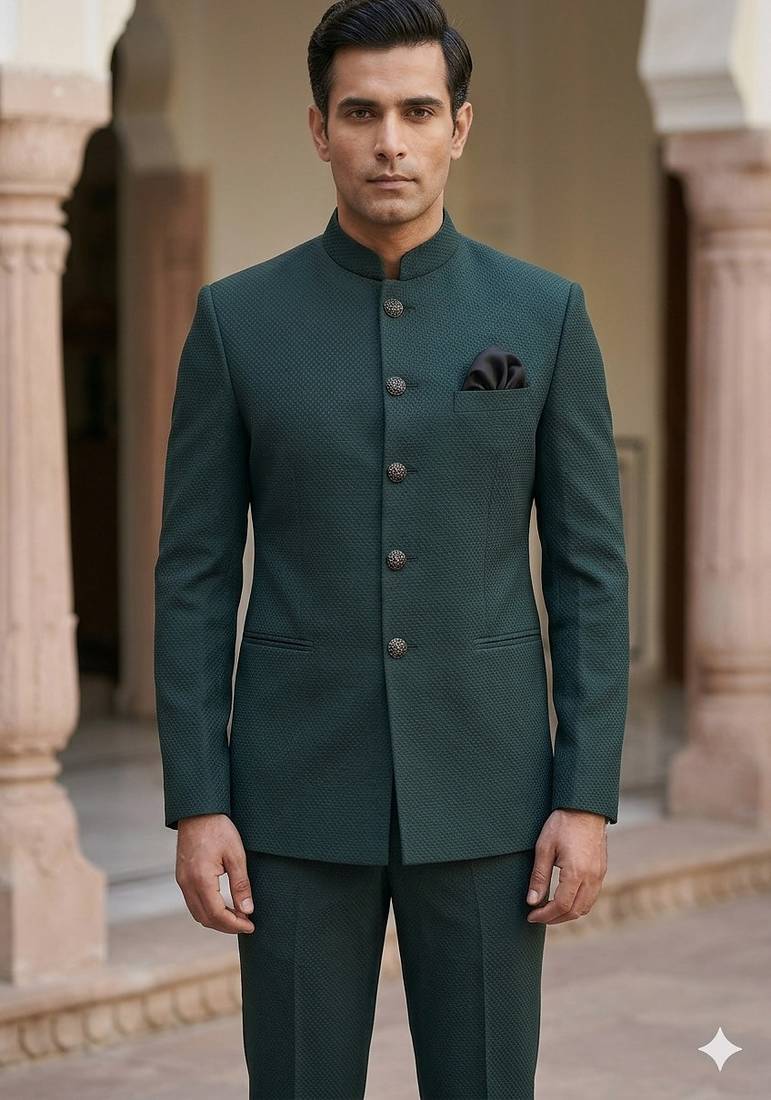 Bottle green color  plain knitted jodhpuri for men | premium designer bandhgala ethnic wear