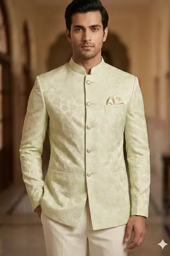 Pastel pista floral jodhpuri for men | premium designer bandhgala ethnic wear