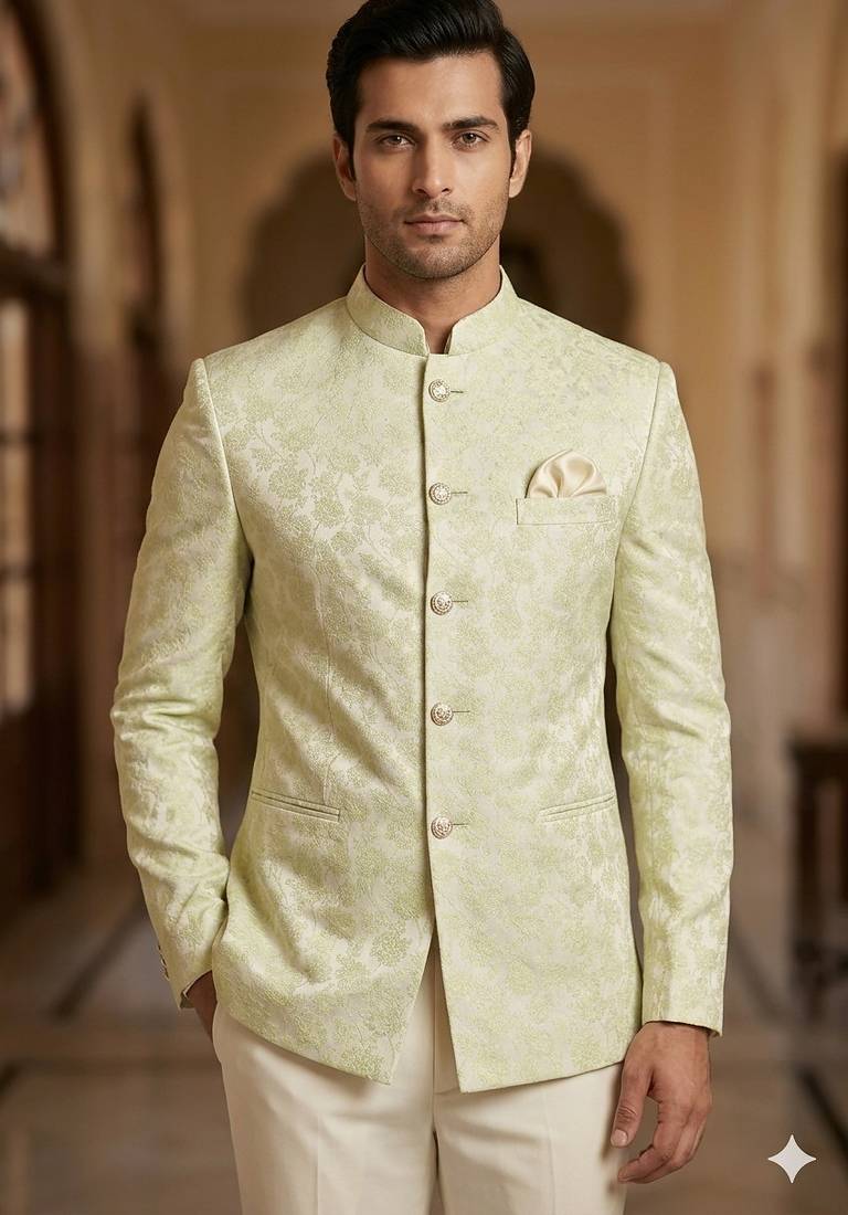 Pastel pista floral jodhpuri for men | premium designer bandhgala ethnic wear