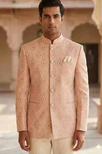 Peach color premium jodhpuri for men | premium designer bandhgala ethnic wear