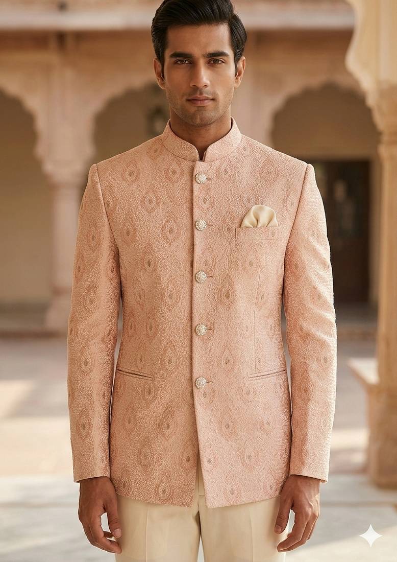 Peach color premium jodhpuri for men | premium designer bandhgala ethnic wear