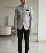 Gray color self weaving jodhpuri for men | premium designer bandhgala ethnic wear