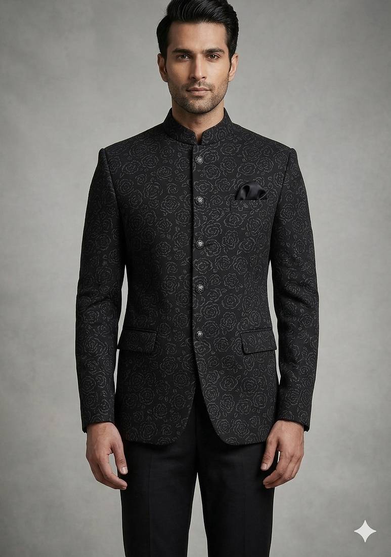 Black color imported flower jodhpuri for men | premium designer bandhgala ethnic wear