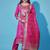 Floral printed silk blend round neck kurta trouser & dupatta set