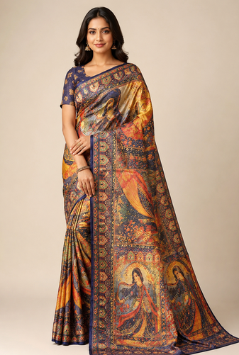 dark purple dharmavaram big figure printing type printed jaqurad saree