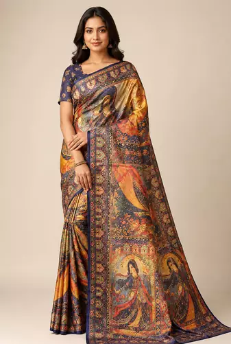 dark purple dharmavaram big figure printing type printed jaqurad saree