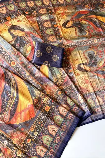 dark purple dharmavaram big figure printing type printed jaqurad saree