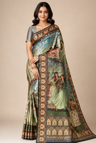 black dharmavaram big figure printing type printed jaqurad saree
