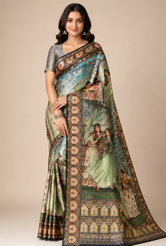 black dharmavaram big figure printing type printed jaqurad saree