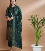 Floral printed cotton silk round neck kurta trouser & dupatta set