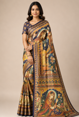 neavy blue dharmavaram big figure printing type printed jaqurad saree