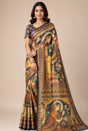 neavy blue dharmavaram big figure printing type printed jaqurad saree