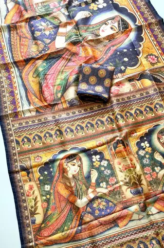 neavy blue dharmavaram big figure printing type printed jaqurad saree