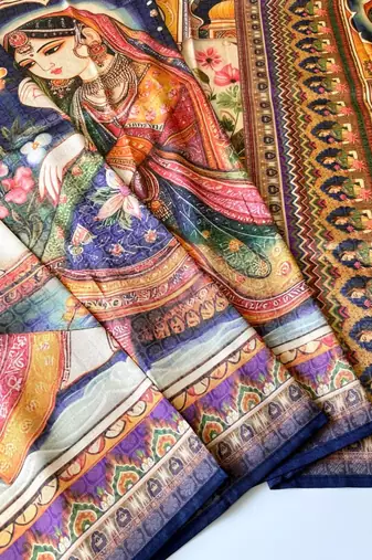 neavy blue dharmavaram big figure printing type printed jaqurad saree