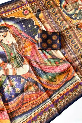neavy blue dharmavaram big figure printing type printed jaqurad saree